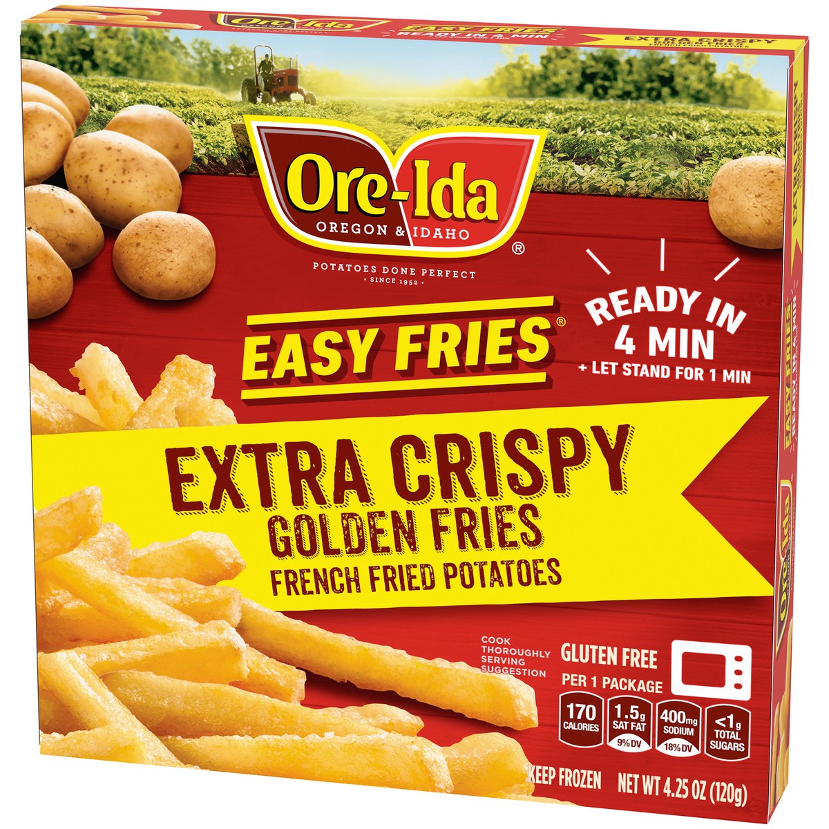 slide 8 of 9, Ore-Ida Ready in 5 Extra Crispy Golden French Fries Fried Microwavable Frozen Potatoes, 4.25 oz Box, 4.25 oz