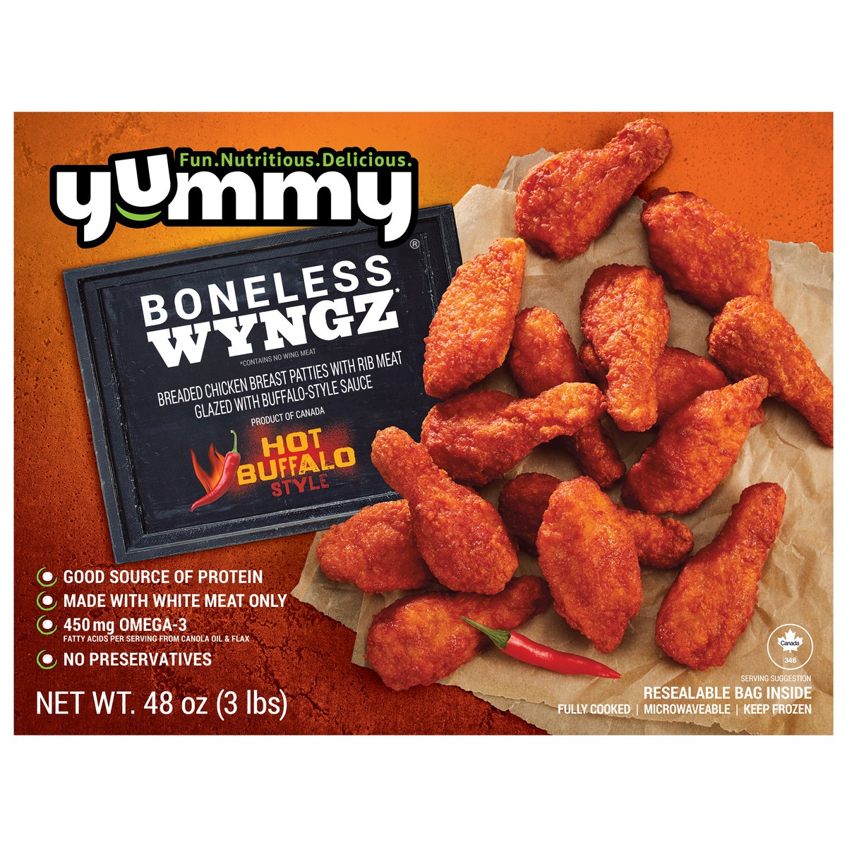 slide 6 of 12, Yummy Hot Buffalo Style Boneless Wyngz 48 oz, 48 oz