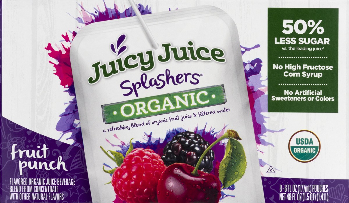 slide 4 of 12, Juicy Juice Splashers 8 Pack Organic Fruit Punch Juice Beverage 6 ea, 6 ct