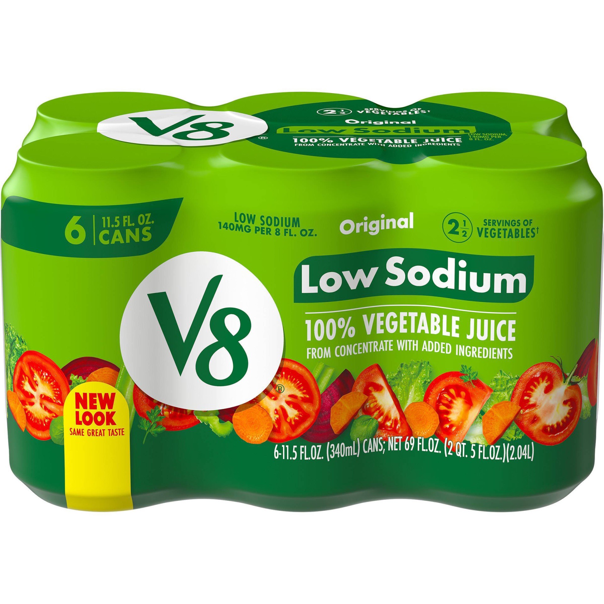 slide 1 of 1, V8 Low Sodium Original 100% Vegetable Juice, 11.5 fl oz Can (6 Pack), 69 oz