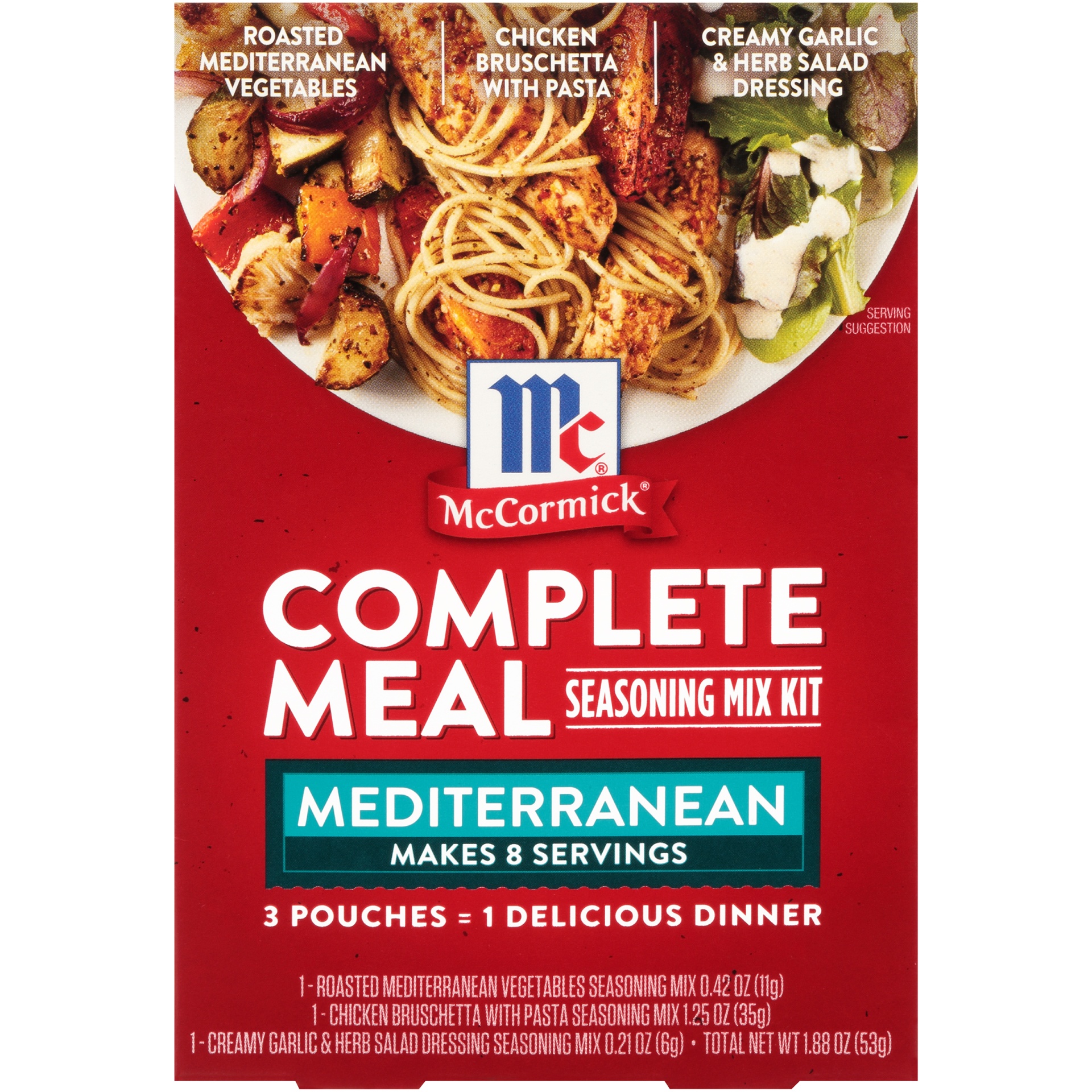 slide 1 of 1, McCormick Mediterranean Complete Meal Seasoning Mix Kit 3 pc Bag, 1.88 oz