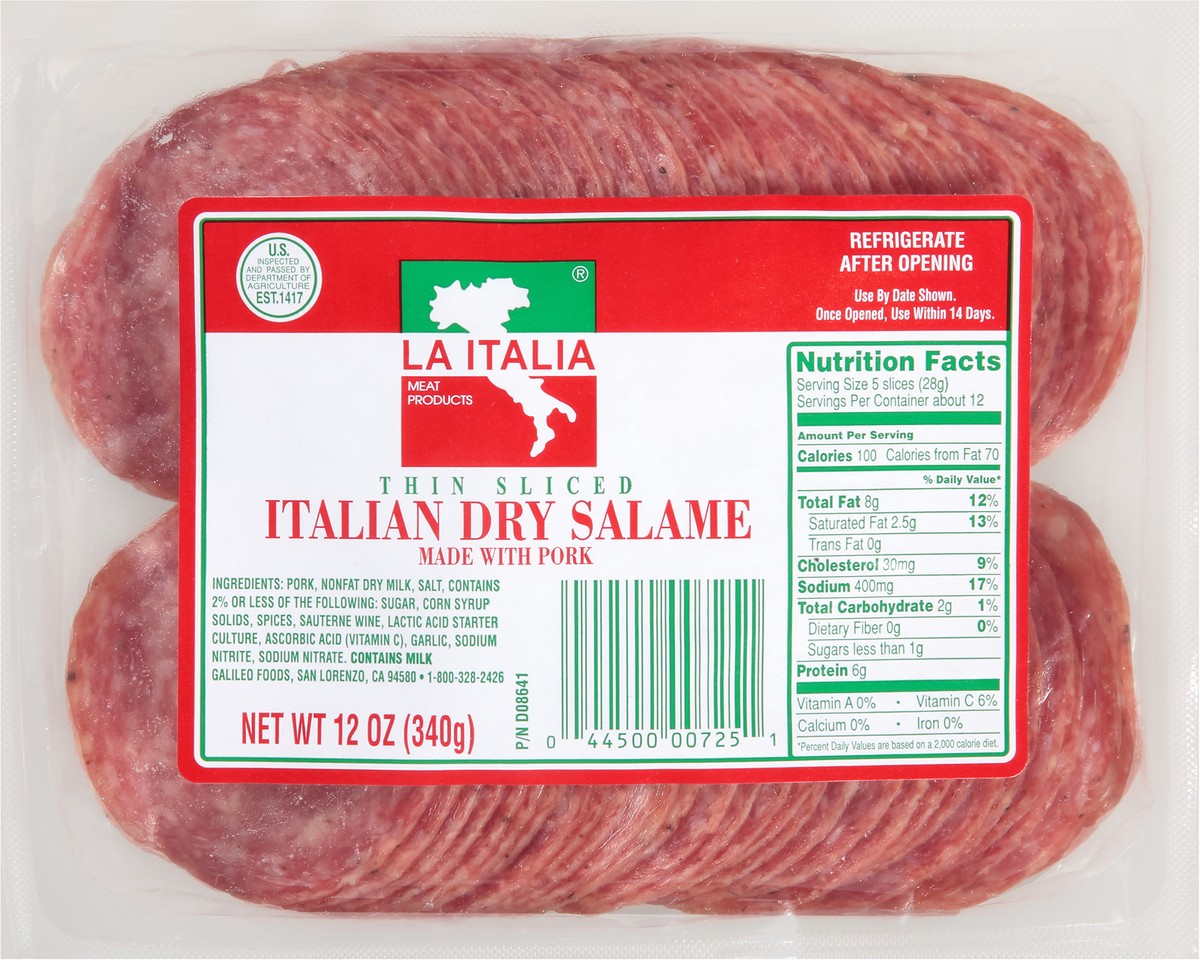 slide 9 of 9, La Italia Thin Sliced Italian Dry Salame, 12 oz., 12 oz