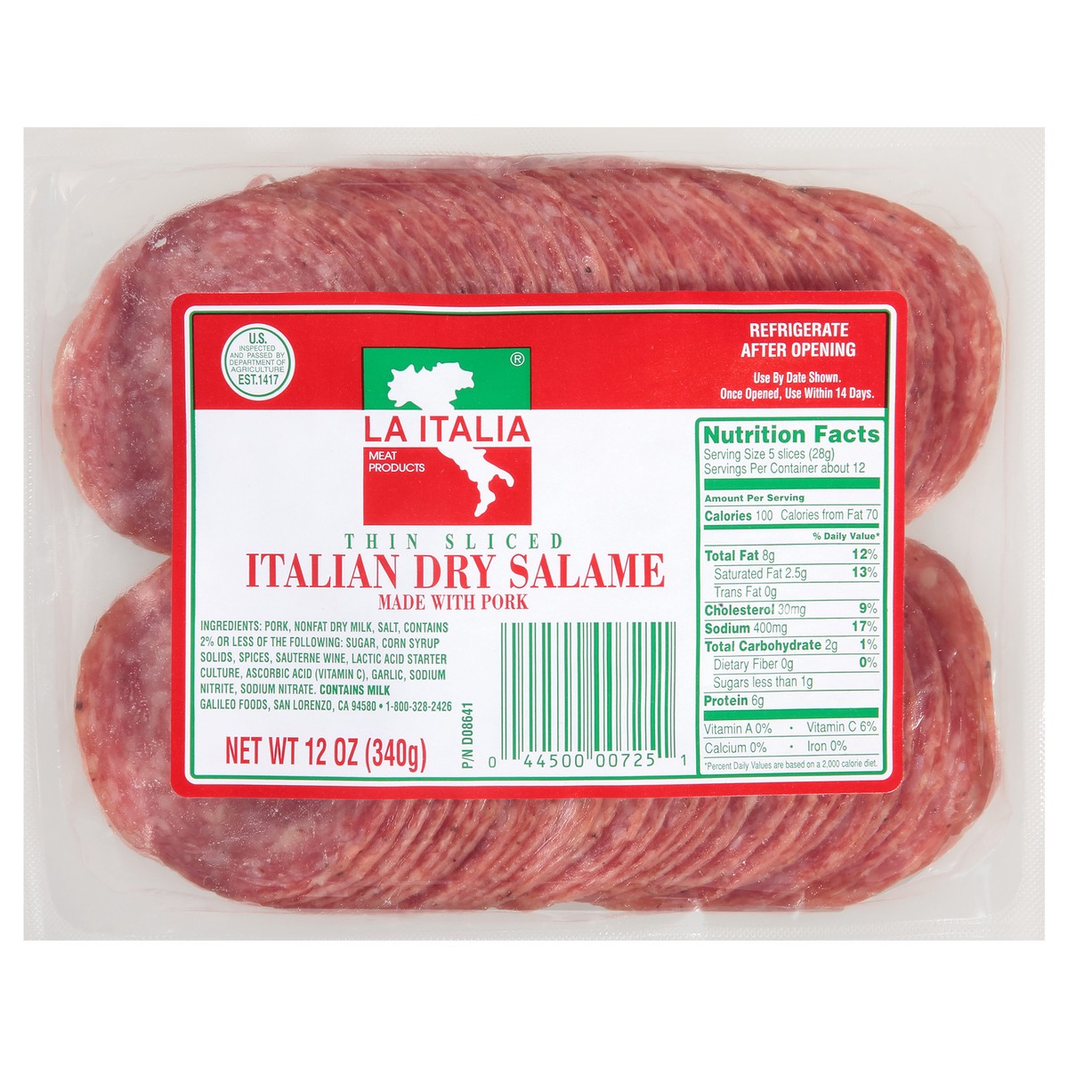 slide 6 of 9, La Italia Thin Sliced Italian Dry Salame, 12 oz., 12 oz