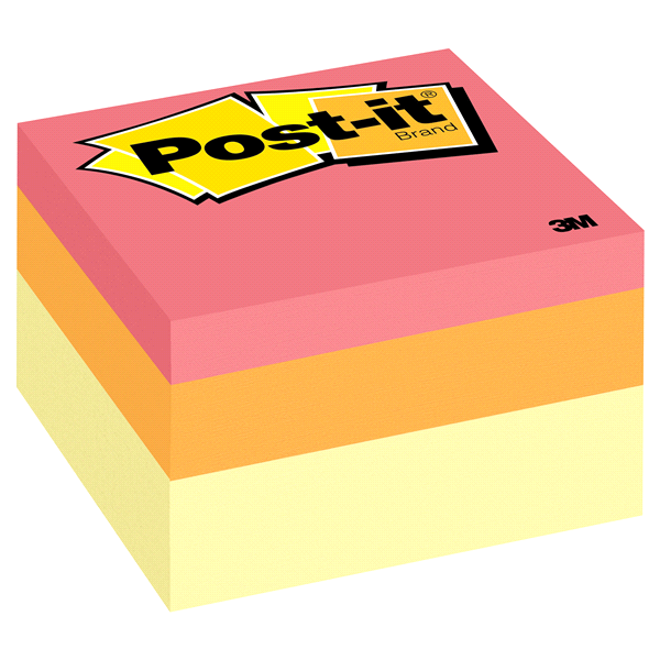 slide 1 of 1, Post-it Notes Cube, 2 in x 2 in, Assorted Neon Color, 400 Sheets/Cube, 1 ct