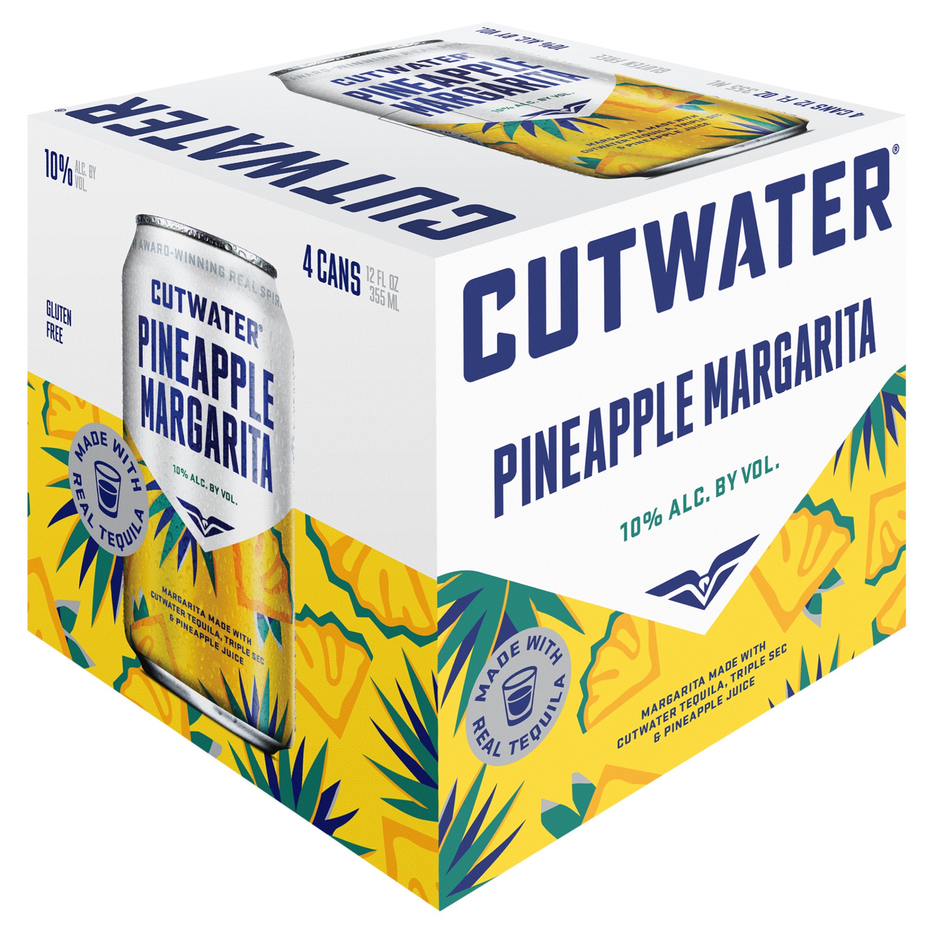 slide 1 of 2, Cutwater Spirits Pineapple Margarita 4 Pack, 12 fl oz Cans, 4 ct; 12 oz