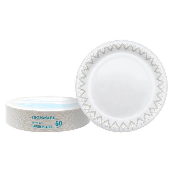 slide 2 of 5, Highmark Paper Plates, 6-3/4"", Printed White, Pack Of 50, 50 ct