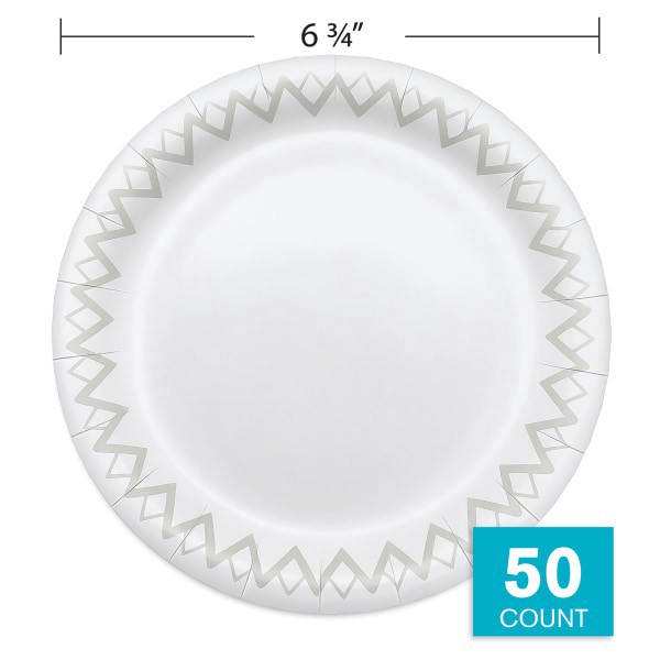 slide 5 of 5, Highmark Paper Plates, 6-3/4"", Printed White, Pack Of 50, 50 ct