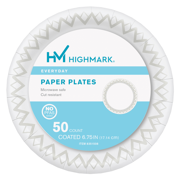 slide 4 of 5, Highmark Paper Plates, 6-3/4"", Printed White, Pack Of 50, 50 ct