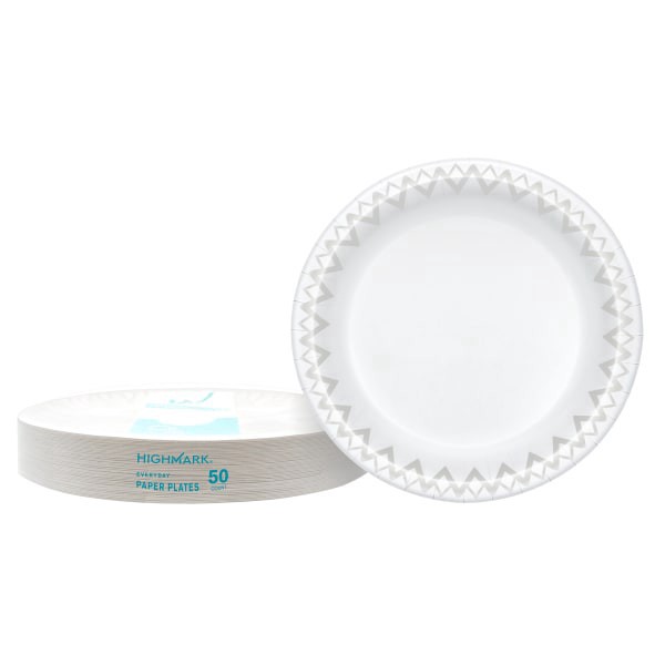 slide 2 of 5, Highmark Paper Plates, 10"", Printed White, Pack Of 50, 50 ct