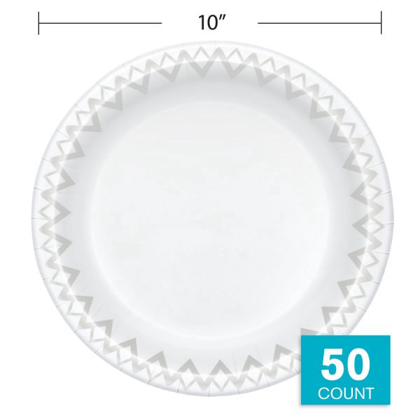 slide 4 of 5, Highmark Paper Plates, 10"", Printed White, Pack Of 50, 50 ct