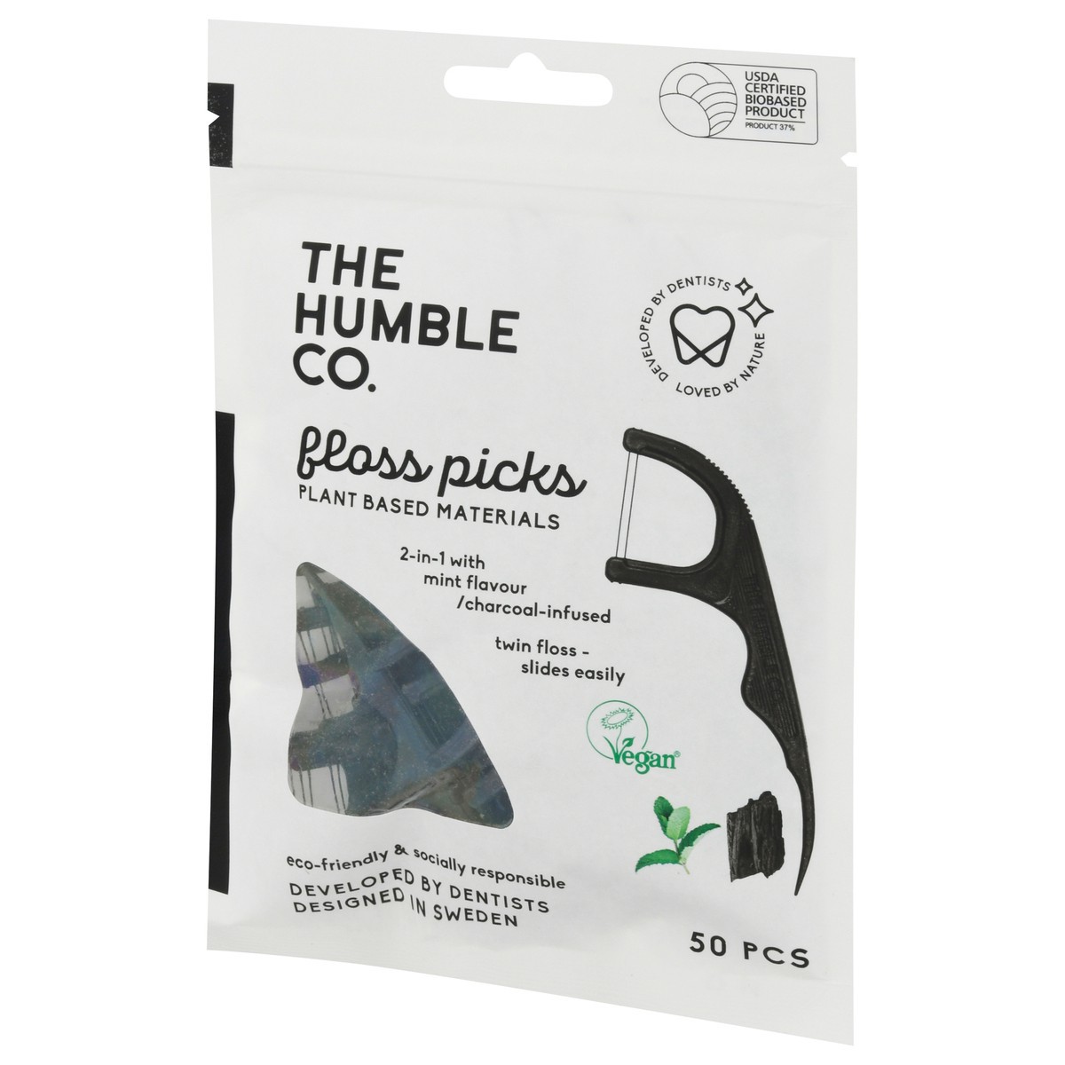 slide 8 of 9, The Humble Co. Mint Flavour/Charcoal-Infused Floss Picks 50 ea, 50 ct