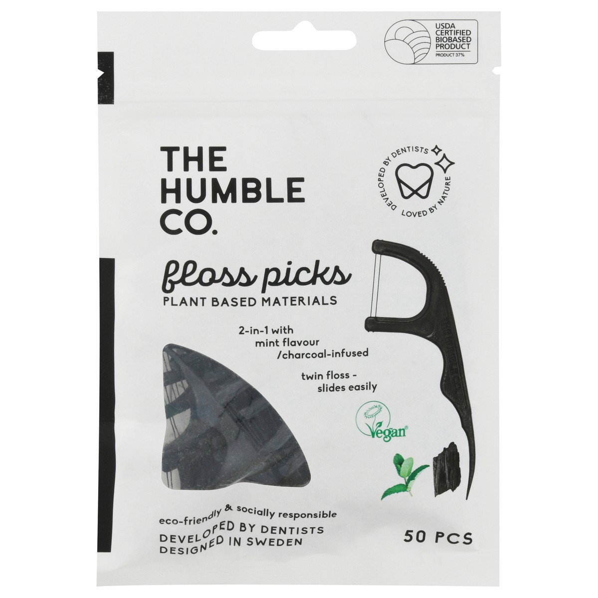 slide 4 of 9, The Humble Co. Mint Flavour/Charcoal-Infused Floss Picks 50 ea, 50 ct
