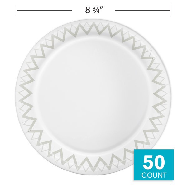 slide 2 of 5, Highmark Paper Plates, 8-3/4"", Printed White, Pack Of 50, 50 ct