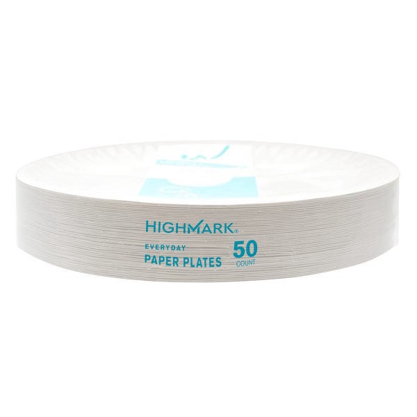 slide 3 of 5, Highmark Paper Plates, 8-3/4"", Printed White, Pack Of 50, 50 ct