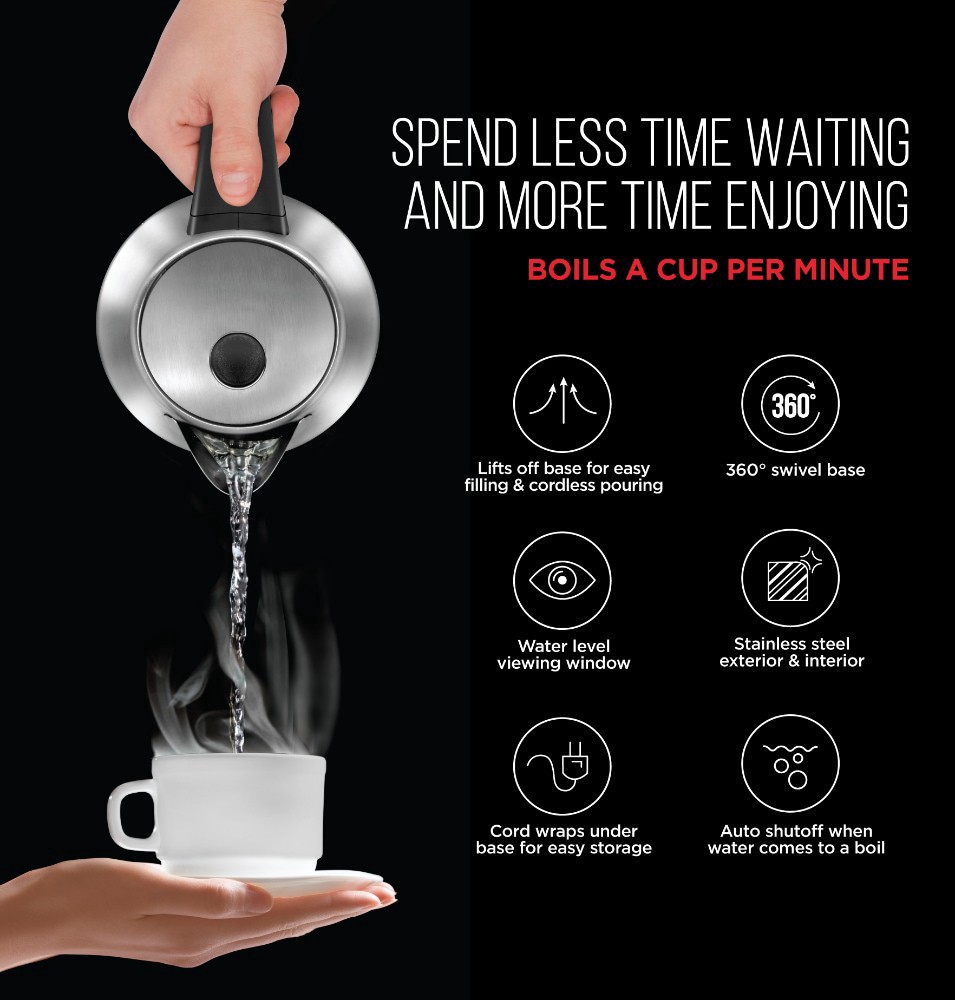 slide 5 of 6, Chefman Stainless Steel Kettle with Auto Shut Off, 1.7 liter