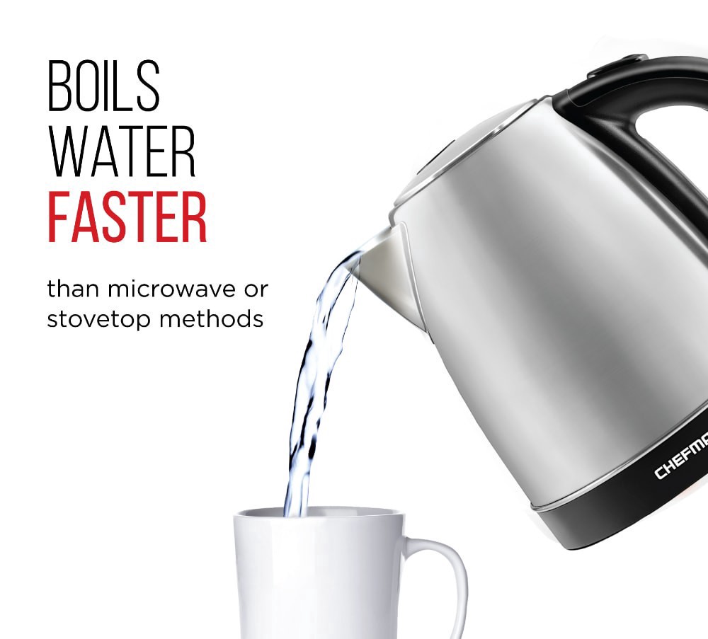 slide 4 of 6, Chefman Stainless Steel Kettle with Auto Shut Off, 1.7 liter