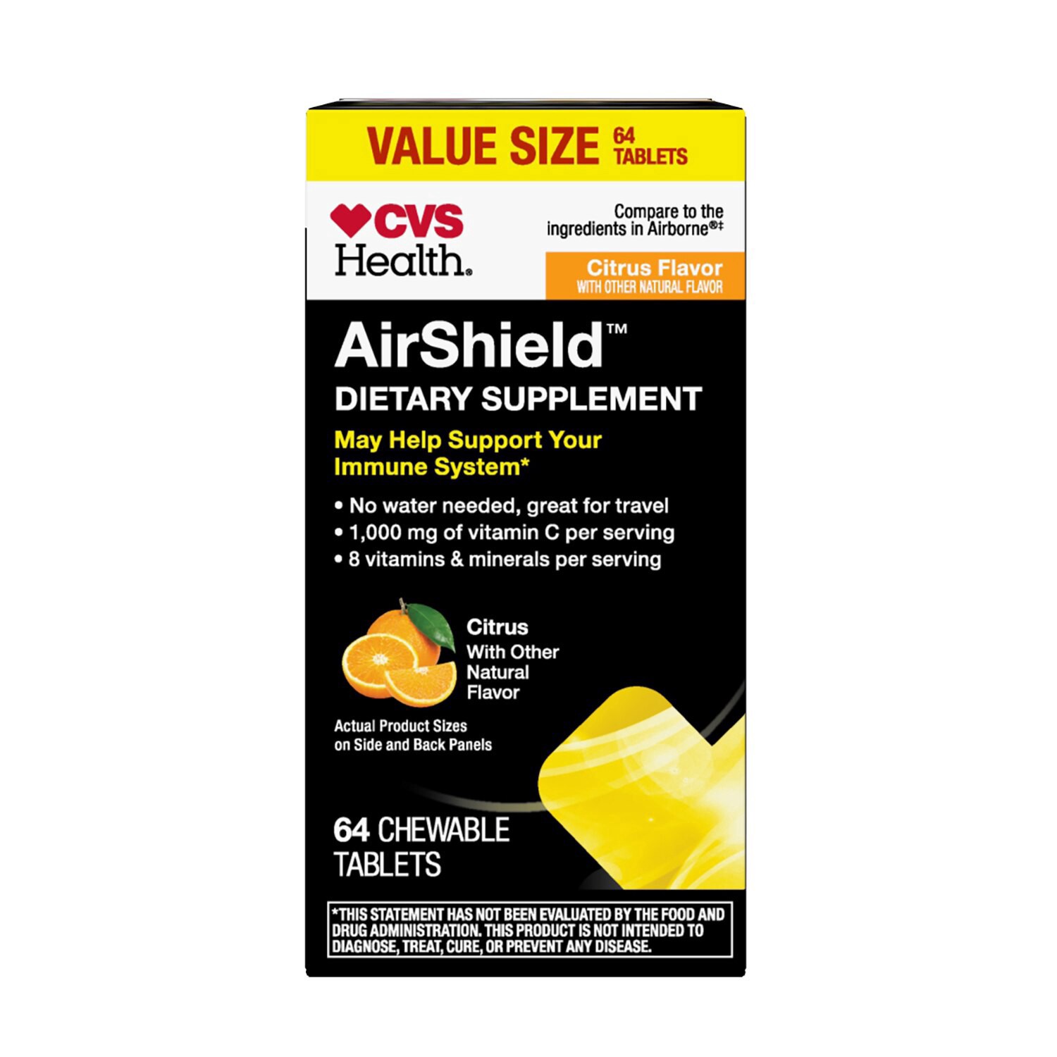slide 1 of 1, CVS Health Airshield Citrus Immune Support Chewable Tablets, 1,000 Mg Of Vitamin C Per Serving, 64 Ct, 64 ct