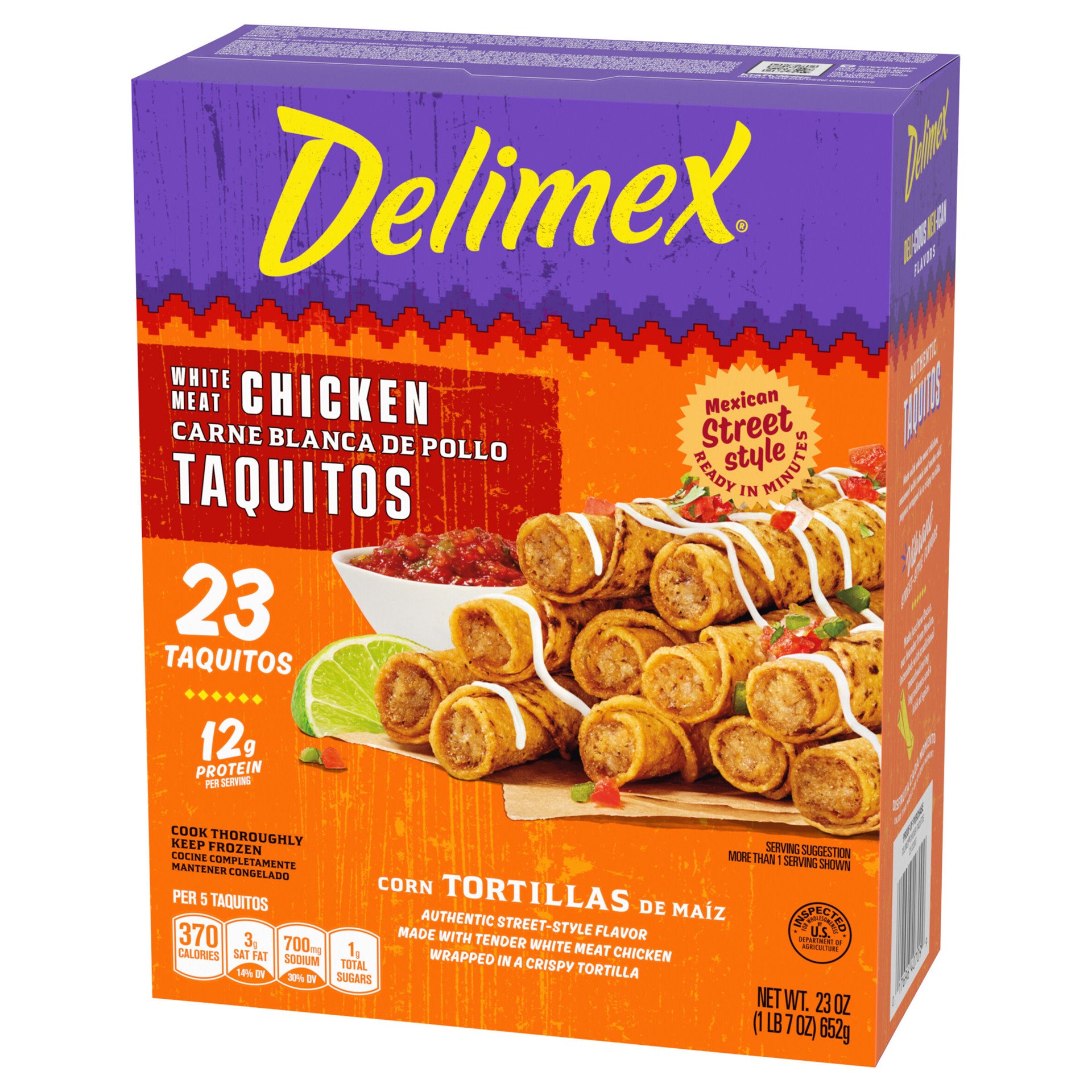 slide 3 of 5, Delimex White Meat Chicken Taquitos Frozen Snacks, 23 ct Box, 23 pk