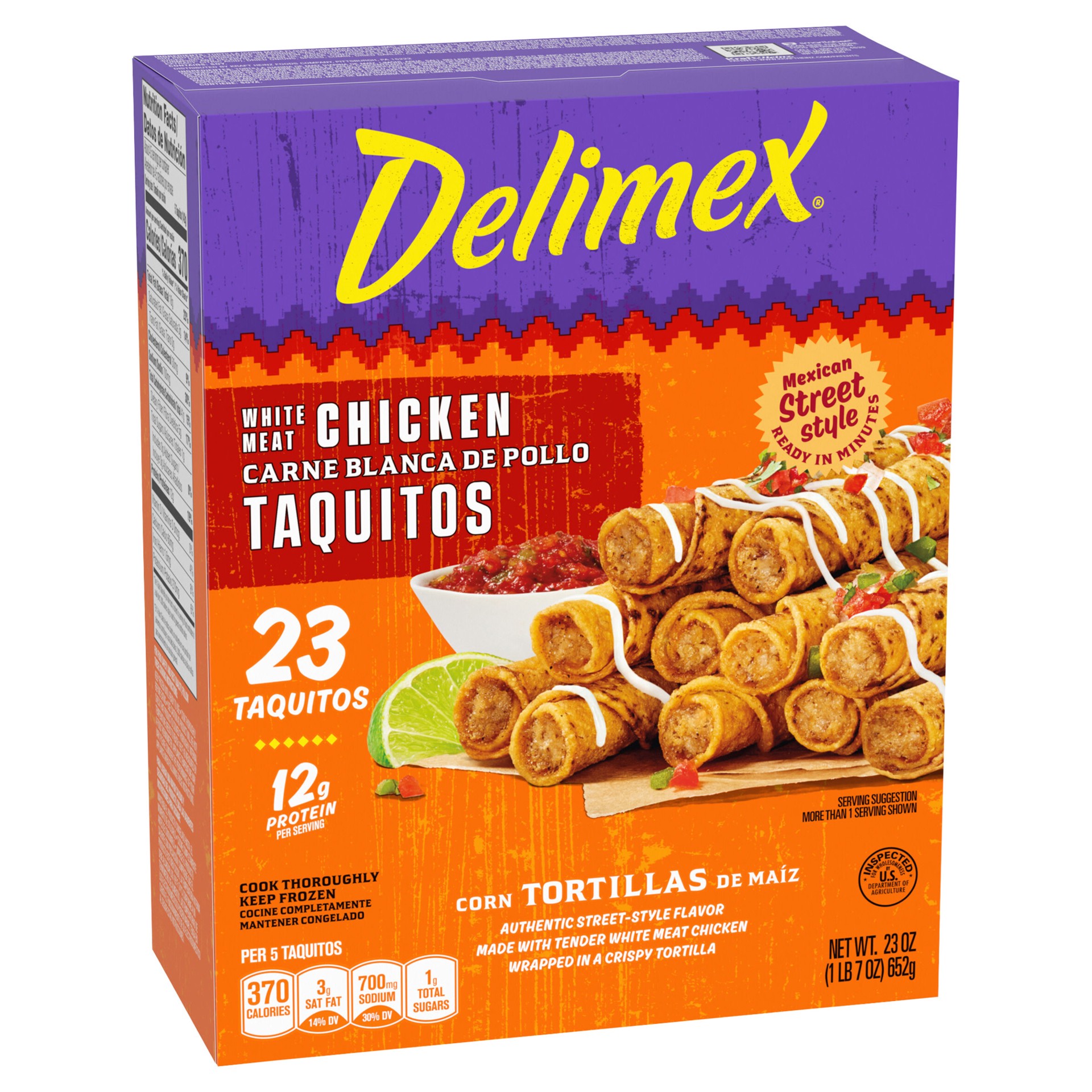 slide 5 of 5, Delimex White Meat Chicken Taquitos Frozen Snacks, 23 ct Box, 23 pk