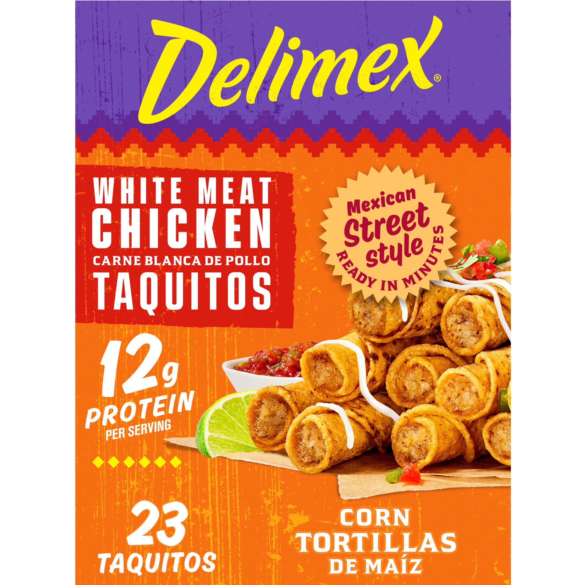 slide 1 of 5, Delimex White Meat Chicken Taquitos Frozen Snacks, 23 ct Box, 23 pk