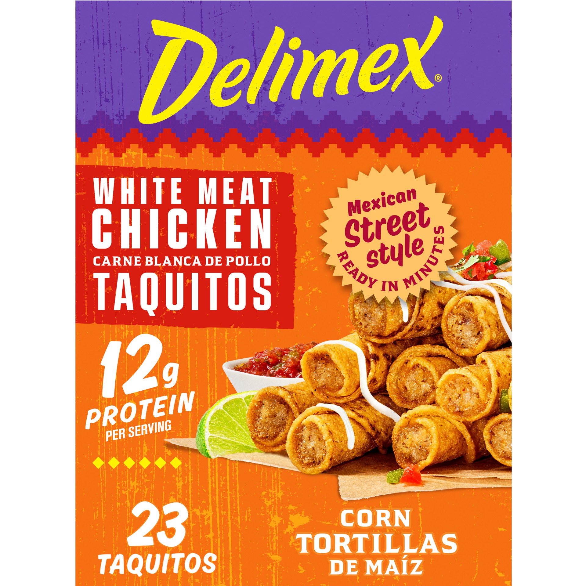 slide 1 of 5, Delimex White Meat Chicken Taquitos Frozen Snacks, 23 ct Box, 23 ct