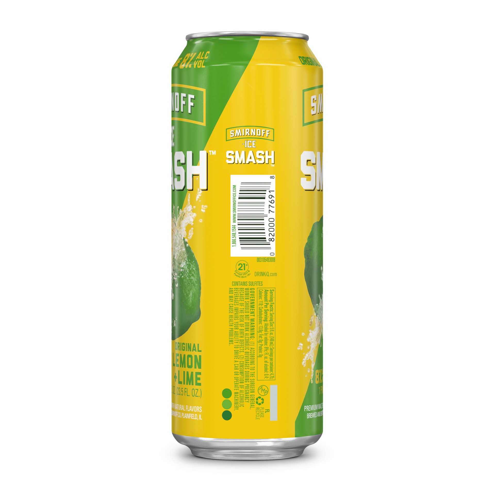 slide 3 of 4, Smirnoff Ice Smash Lemon and Lime, 23.5oz Single Can, 8% ABV, 23.50 fl oz