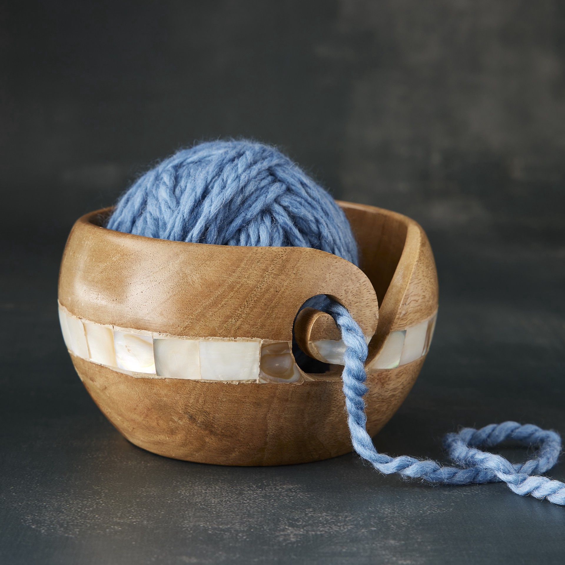 slide 2 of 3, Mango Wood Yarn Bowl With Mother Of Pearl By Loops & Threads, 6 in x 3.5 in