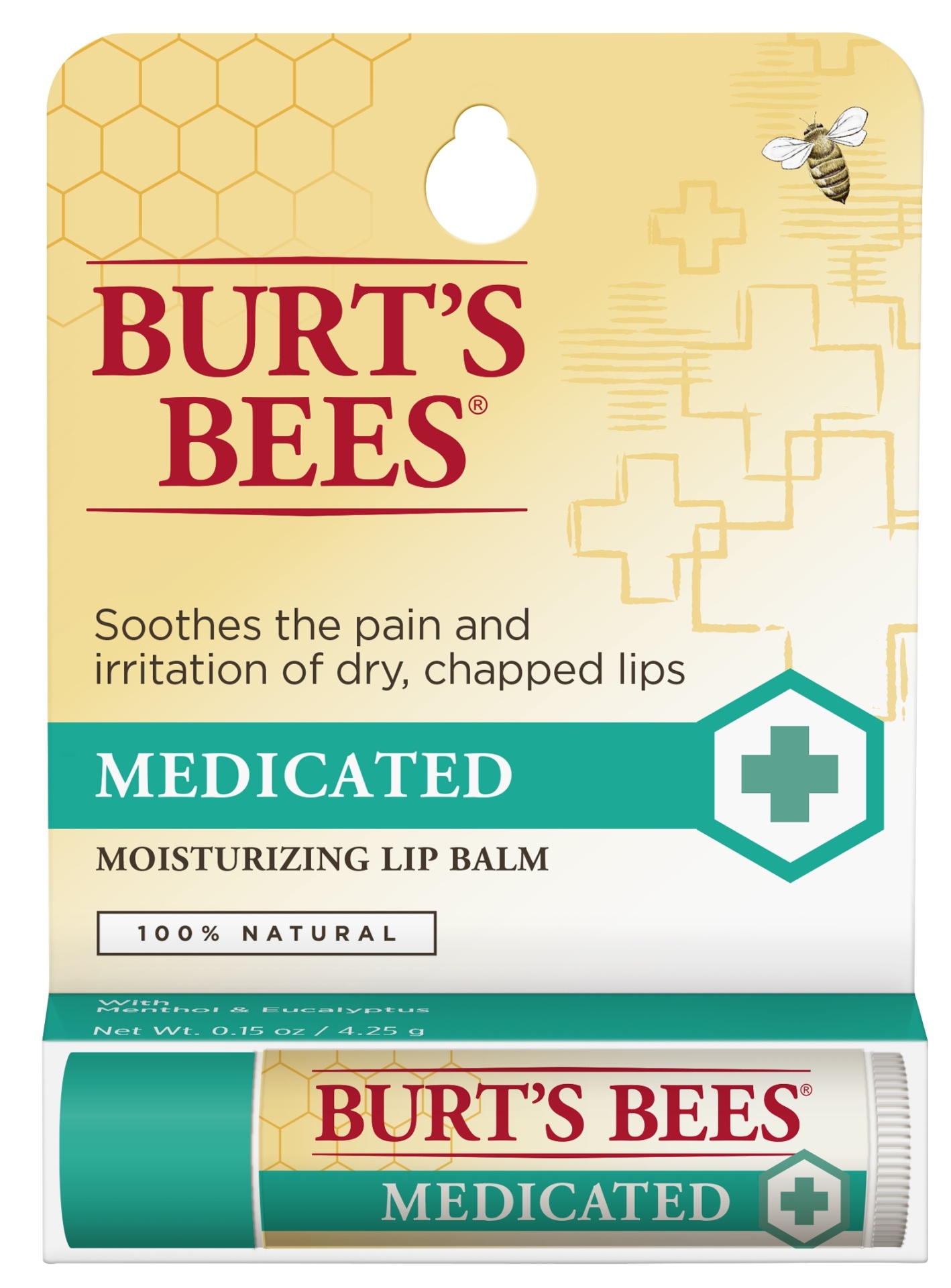 slide 1 of 1, Burt's Bees 100% Natural Medicated Moisturizing Lip Balm, 0.15 oz