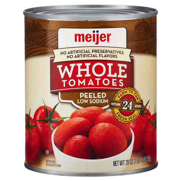 slide 1 of 1, Meijer Low Sodium Whole Peeled Tomatoes, 28 oz