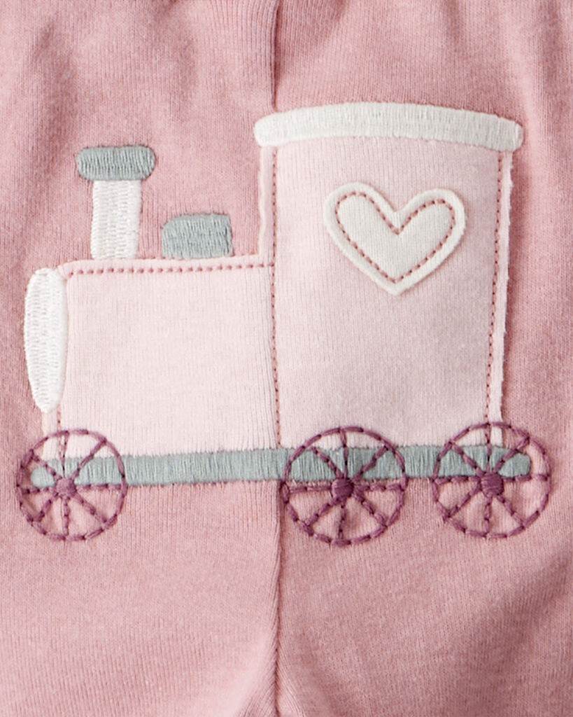 slide 6 of 6, Carter's Carters Baby Girl 3-Piece Train Print Long-Sleeve Bodysuit & Pant Set - Pink White NB, 3 pc