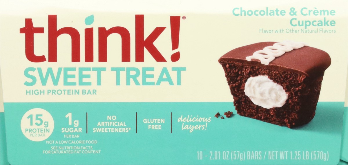 slide 9 of 12, think! High Protein Chocolate & Creme Cupcake Layered Protein Bar 10 - 2.01 oz Bars, 10 ct