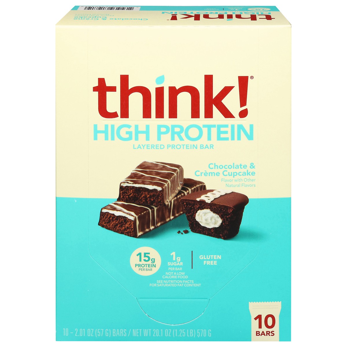 slide 1 of 12, think! High Protein Chocolate & Creme Cupcake Layered Protein Bar 10 - 2.01 oz Bars, 10 ct