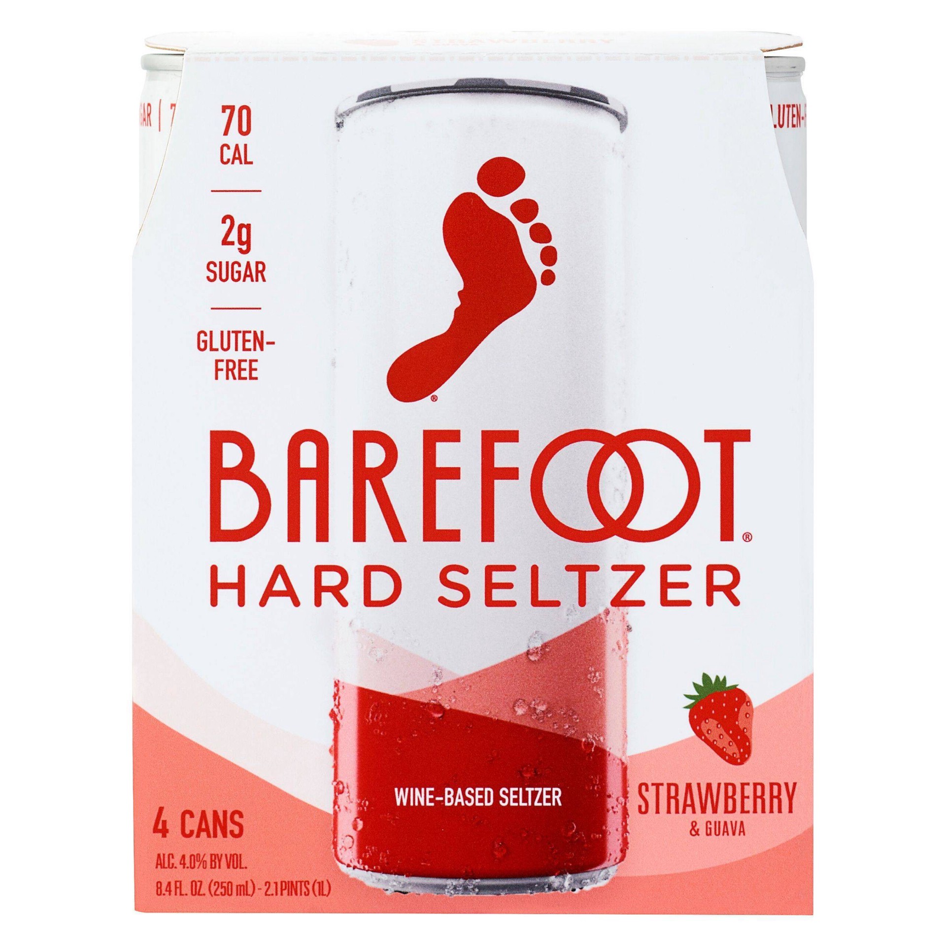 slide 1 of 5, Barefoot Wine Hard Seltzer Strawberry & Guava - 4pk/250ml Cans, 4 ct; 250 ml