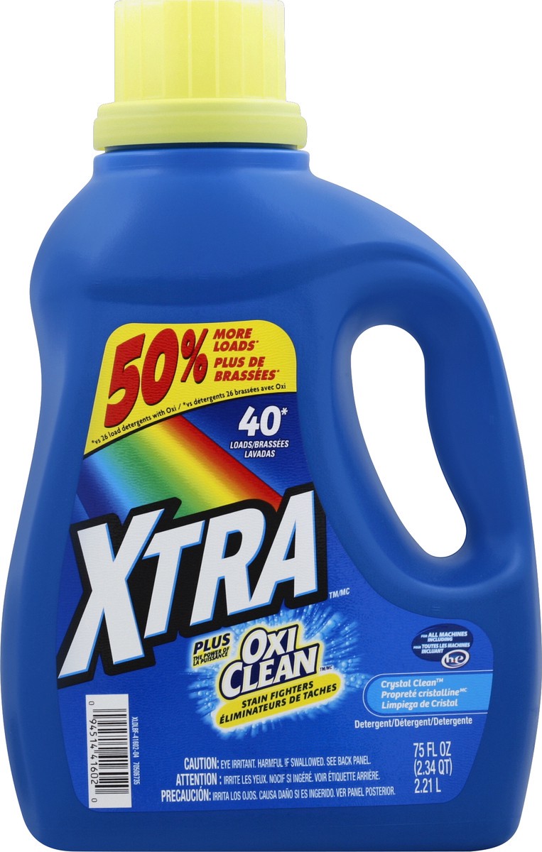 slide 2 of 2, Xtra Plus OxiClean Liquid Laundry Detergent, Crystal Clean, 75oz, 75 fl oz