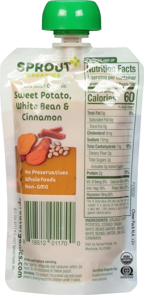 slide 5 of 9, Sprout Organics 6+ Months Sweet Potato, White Bean & Cinnamon Sweet Potato, White Bean & Cinnamon 3.5 oz, 3.5 oz