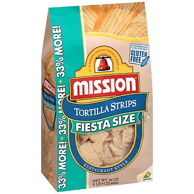 slide 1 of 1, Mission Tortilla Strips Restaurant Style Fiesta Size, 24 oz