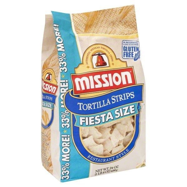 slide 1 of 1, Mission Tortilla Strips Restaurant Style Fiesta Size, 24 oz