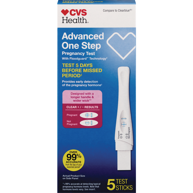 slide 1 of 1, Cvs Health Pregnancy Test One-Step "+/-" Results 5 Days Before, 5 Pk, 5 ct