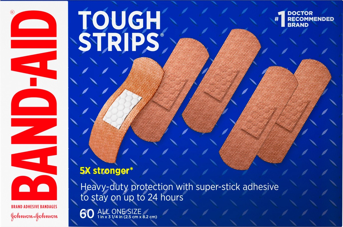 slide 5 of 8, BAND-AID Brand Tough Strips Adhesive Bandages, 60 Count, 60 ct