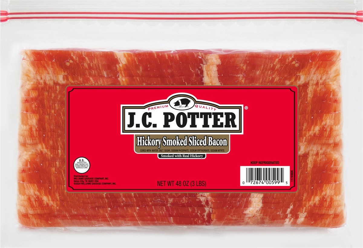 slide 5 of 9, J.C. Potter Hickory Smoked Sliced Slab Bacon, 3 lb