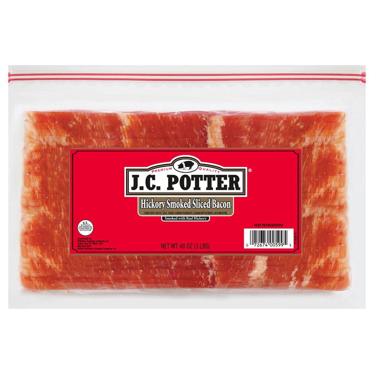 slide 1 of 9, J.C. Potter Hickory Smoked Sliced Slab Bacon, 3 lb