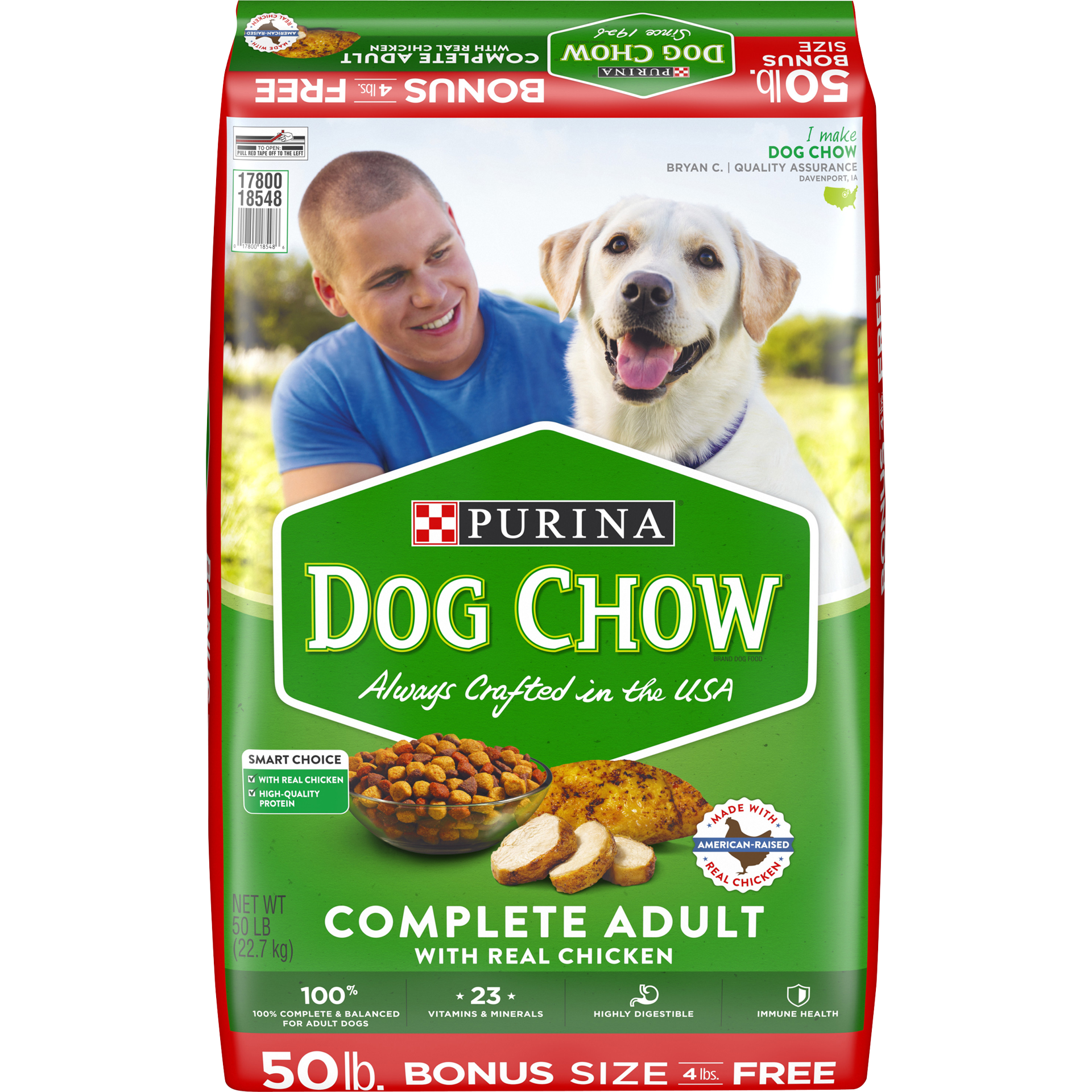 slide 1 of 9, Purina Dog Chow Complete Adult with Real Chicken Dry Dog Food, 52 lb
