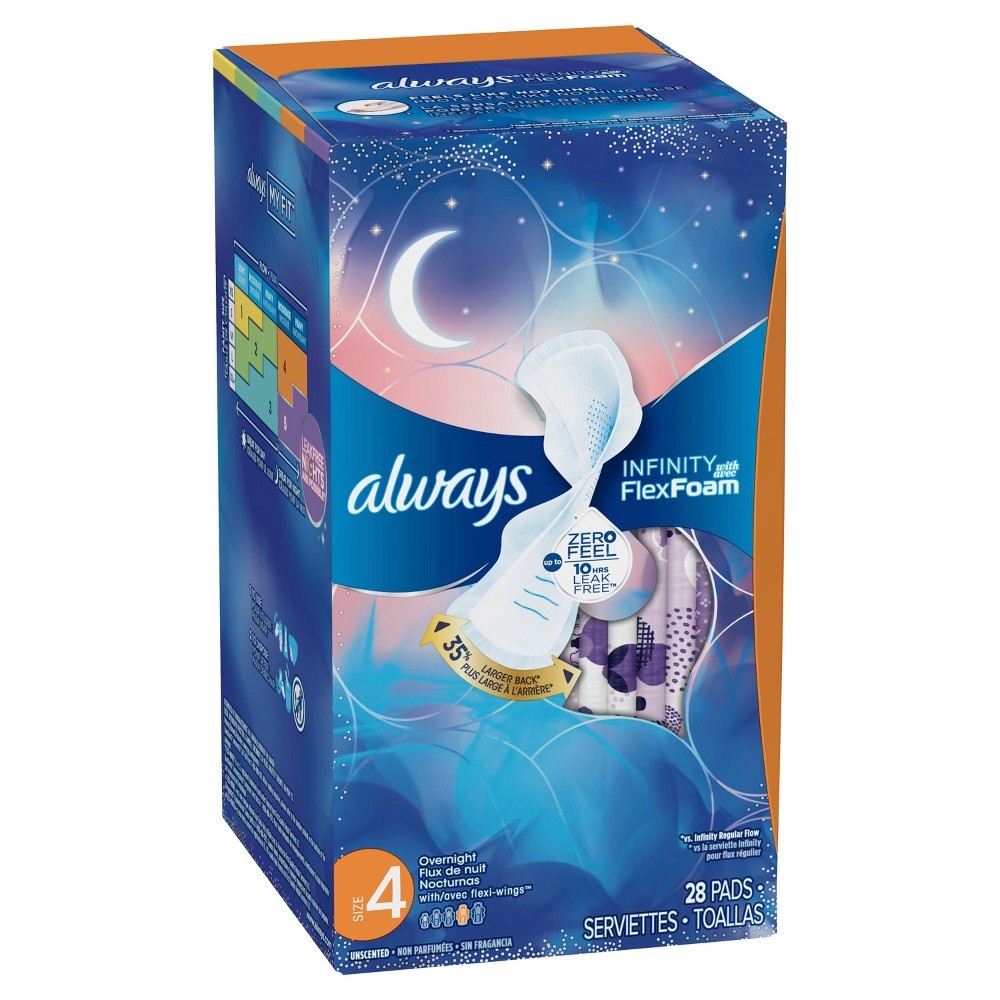 slide 5 of 6, Always Infinity Overnight Pads with Wings, 28 ct