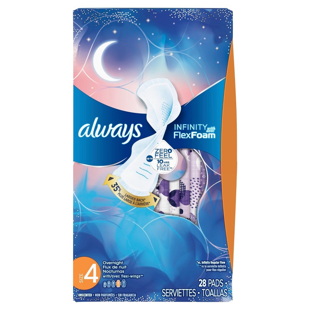 slide 6 of 6, Always Infinity Overnight Pads with Wings, 28 ct