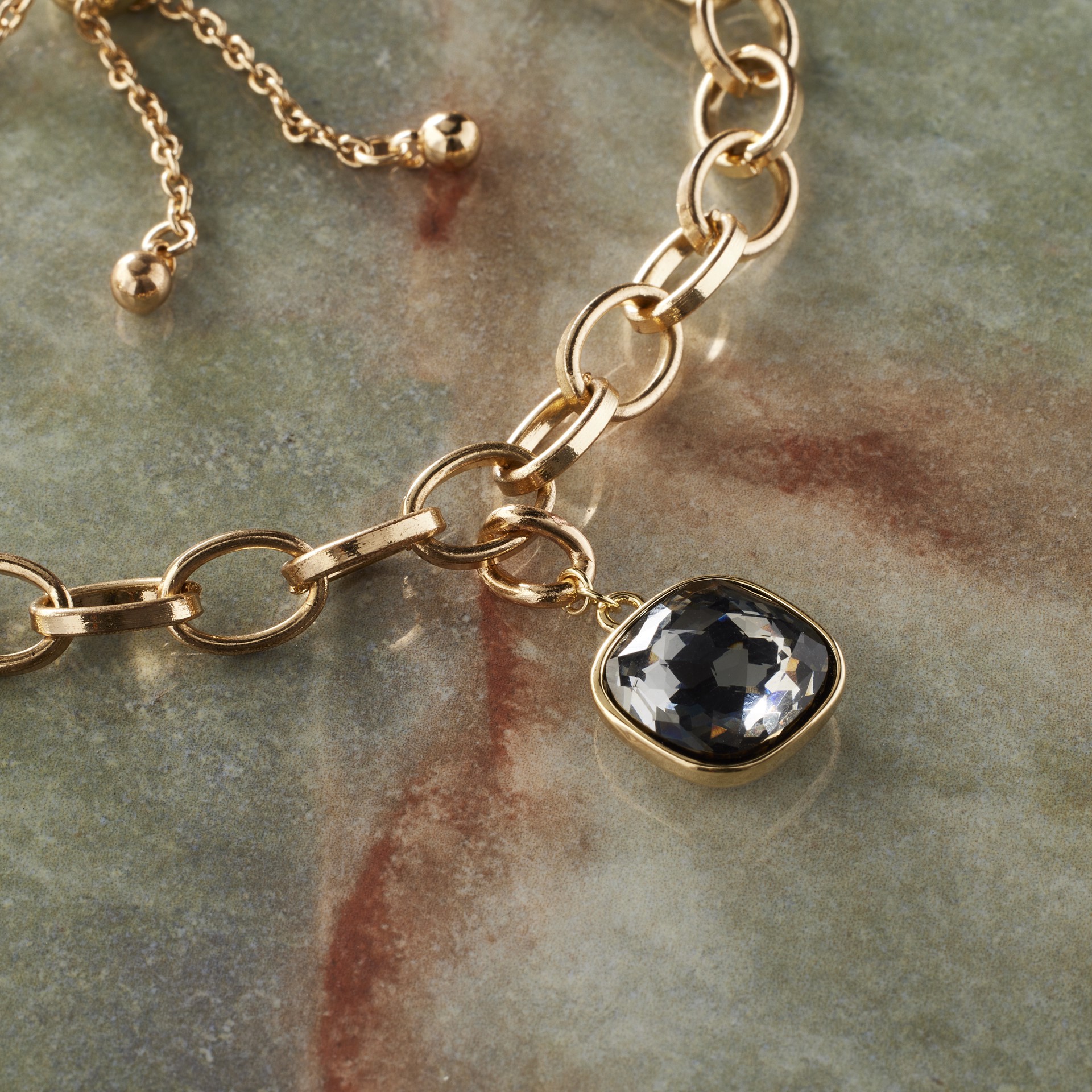 slide 2 of 5, 14k Gold Plated Gray Austrian Crystal Cushion Cut Charm By Bead Landing, 11mm x 10mm