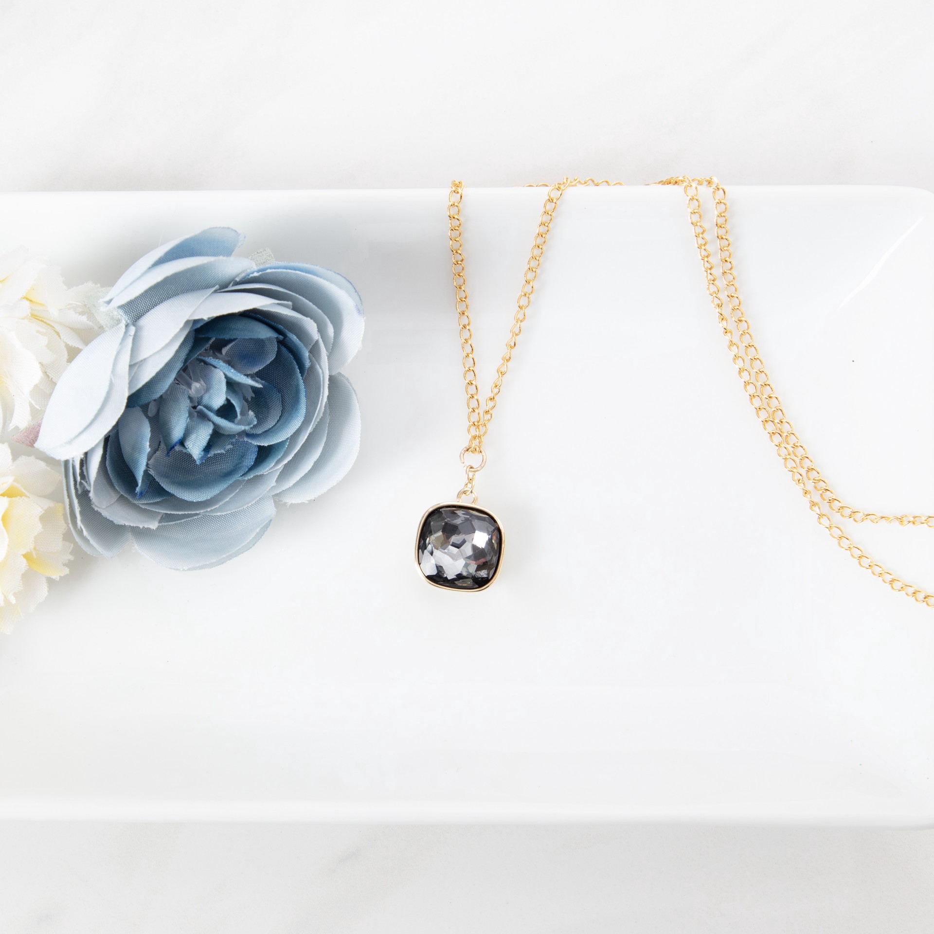 slide 3 of 5, 14k Gold Plated Gray Austrian Crystal Cushion Cut Charm By Bead Landing, 11mm x 10mm