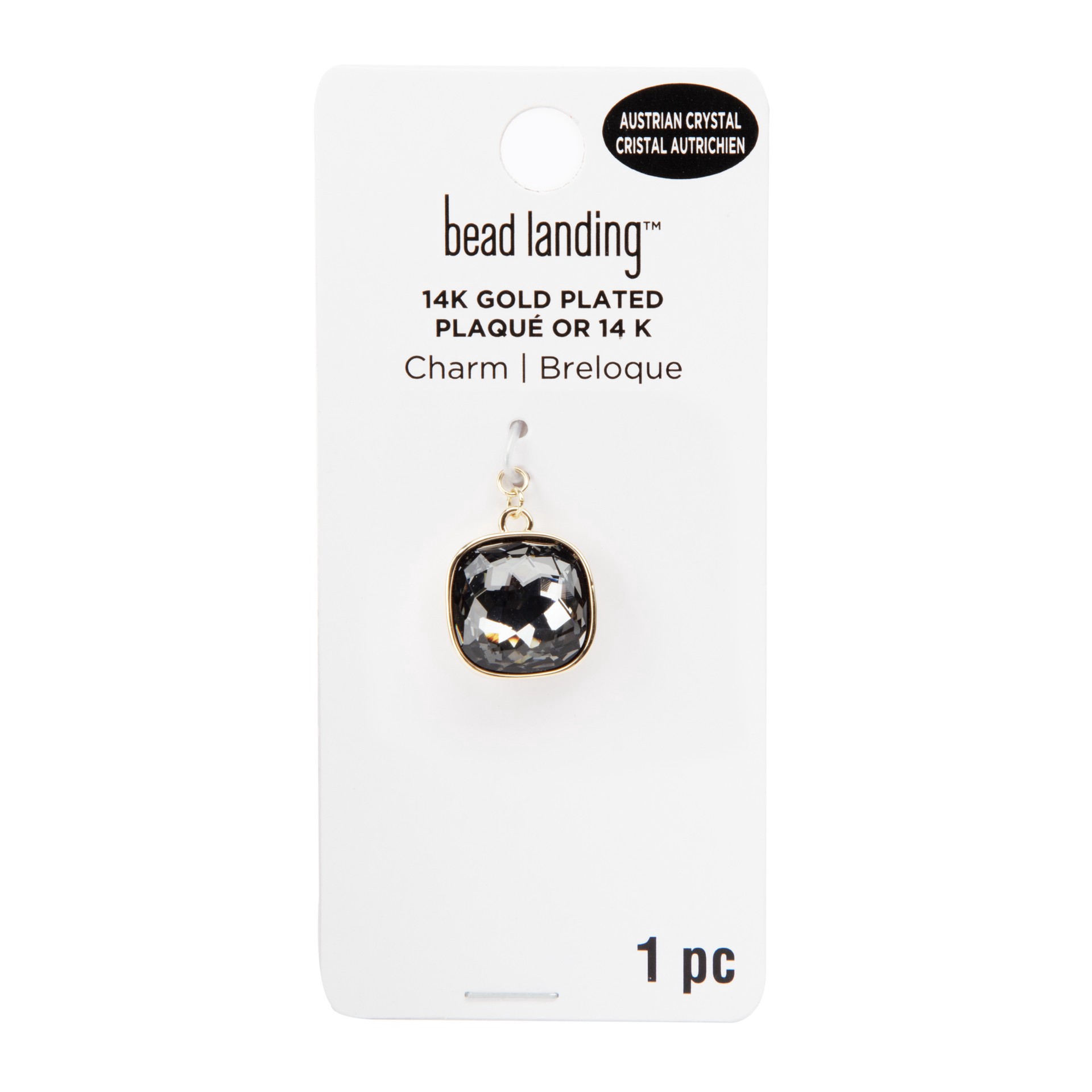 slide 5 of 5, 14k Gold Plated Gray Austrian Crystal Cushion Cut Charm By Bead Landing, 11mm x 10mm