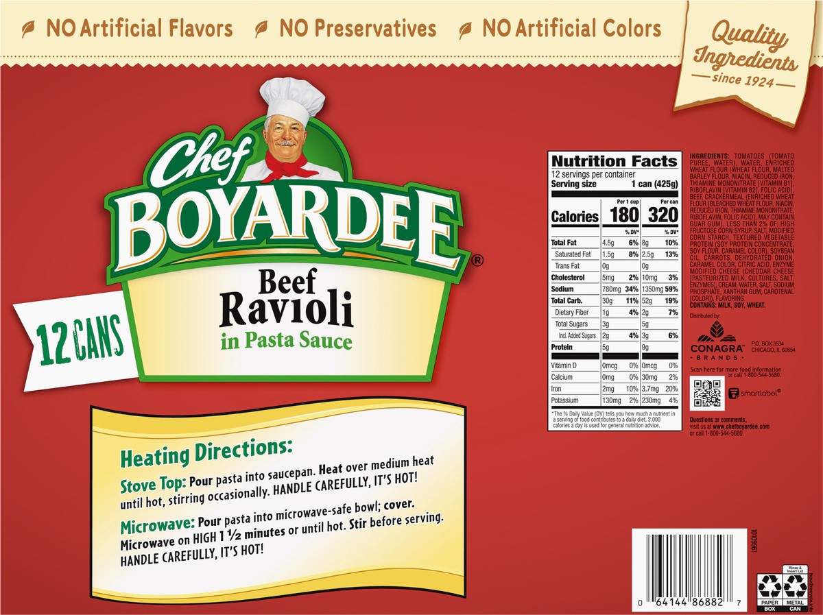 slide 10 of 13, Chef Boyardee Beef Ravioli in Pasta Sauce 12 - 15 oz Cans, 12 ct