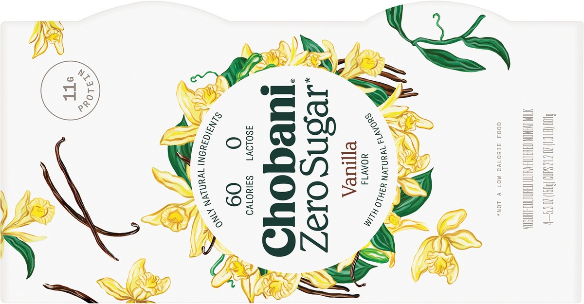 slide 6 of 9, Chobani Yogurt-Cultured, Zero Sugar, Vanilla Flavor, 4 ct