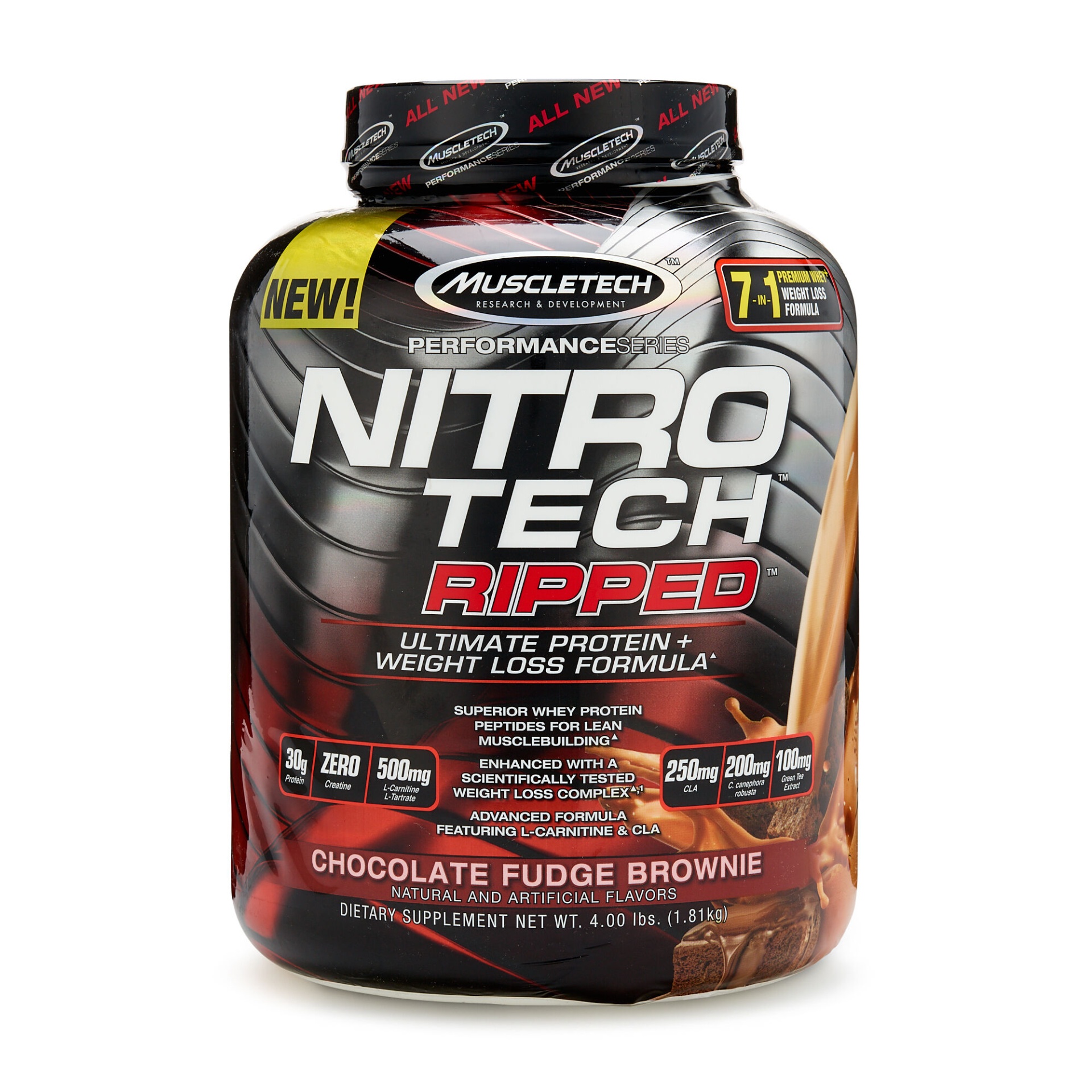 slide 1 of 1, MuscleTech Nitro-Tech RIPPED - Chocolate Fudge Brownie, 4 ct